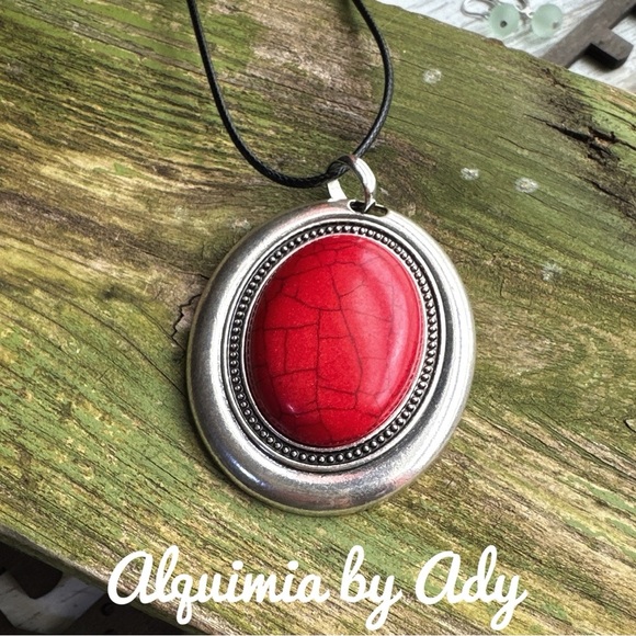 Alquimia by Ady Red and Silver Pendant Necklace - Picture 2 of 2